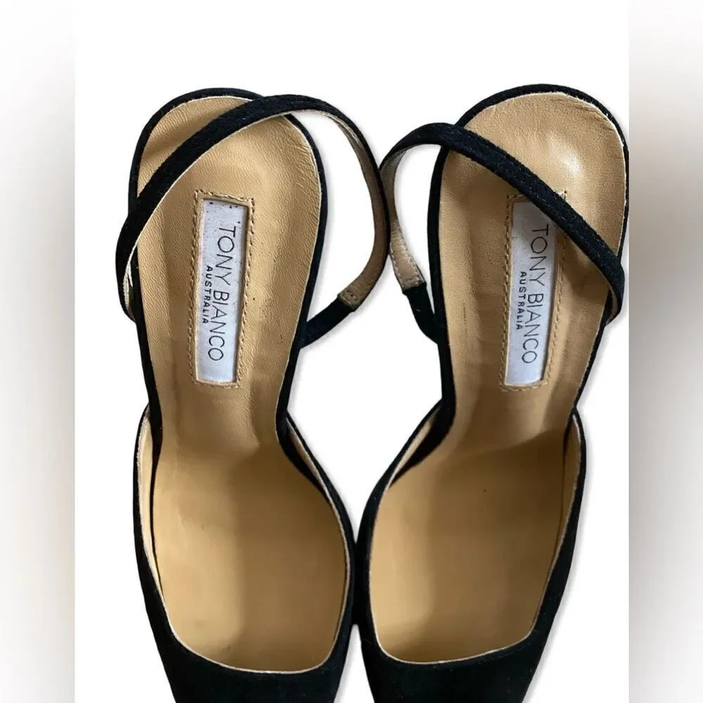 Tony Bianco Tiamo shoes black suede high heels sling back Revolve 6.5 - Picture 7 of 14